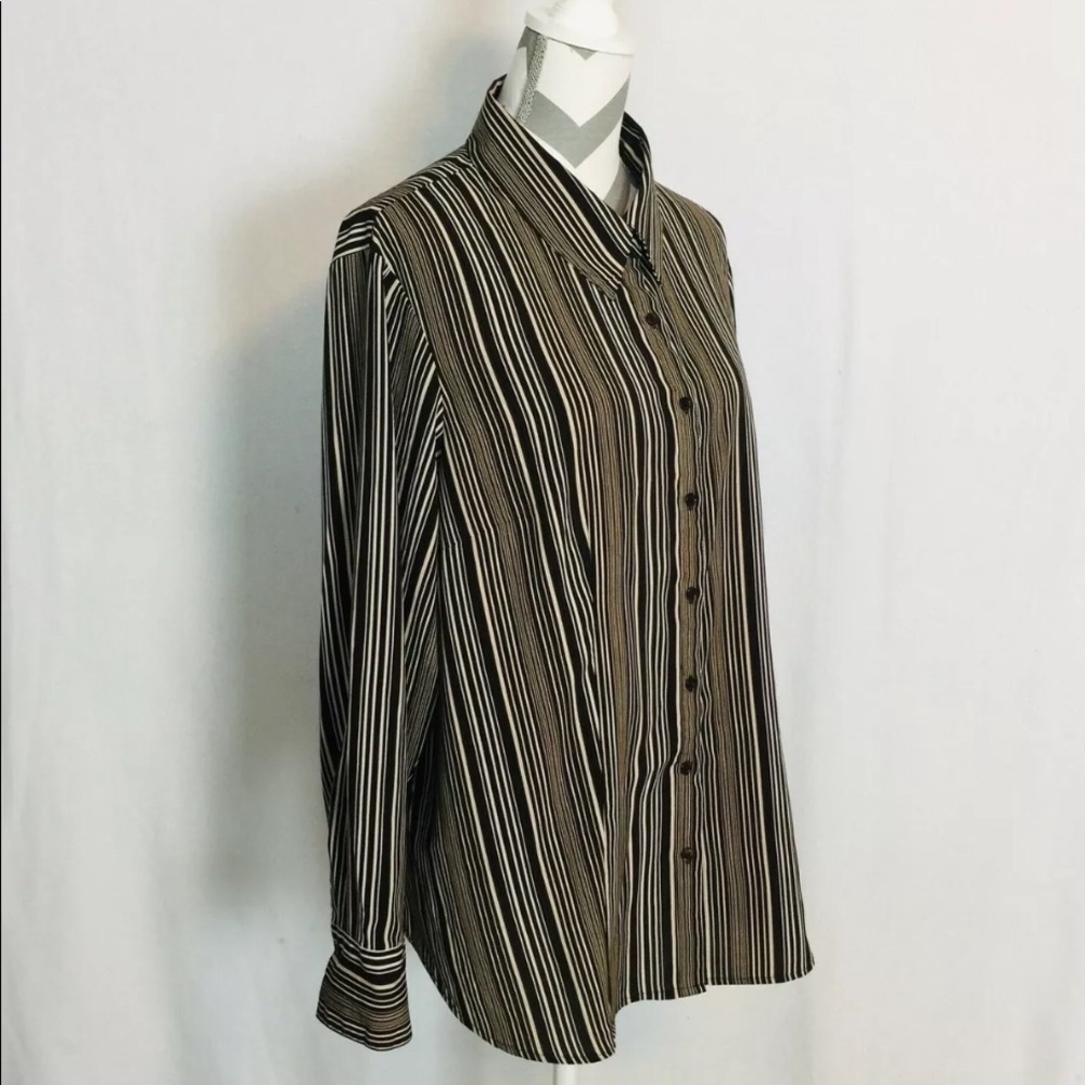 EAST 5th Tunic Top 2X Plus Striped Black Gold Tan